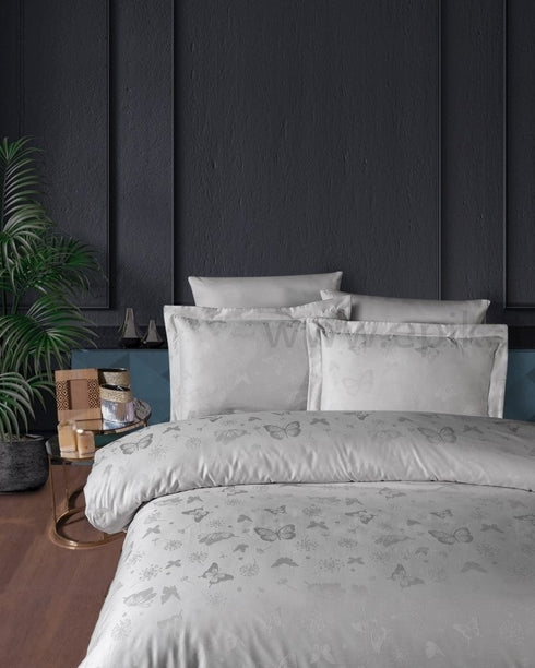 Exclusive žakardinio satino "Jacquard Collection" patalynės komplektas, šviesiai smėlinės/pilkšvos spalvos